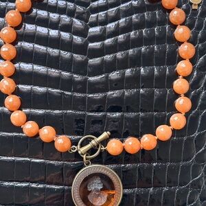 Glass beaded choker with pendant- orange
